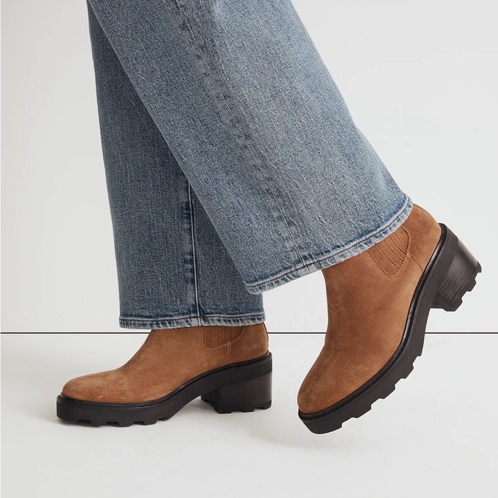 Women's Brown Suede Chelsea Boots - Casual Chunky Sole